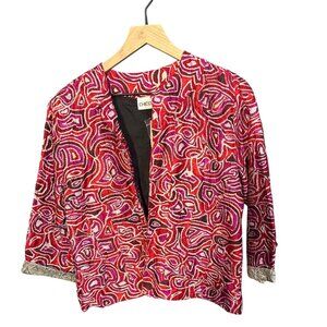 Chicos 3/4 Sleeve Claret Jacket Size 8 100% Silk Embroidered Made In India